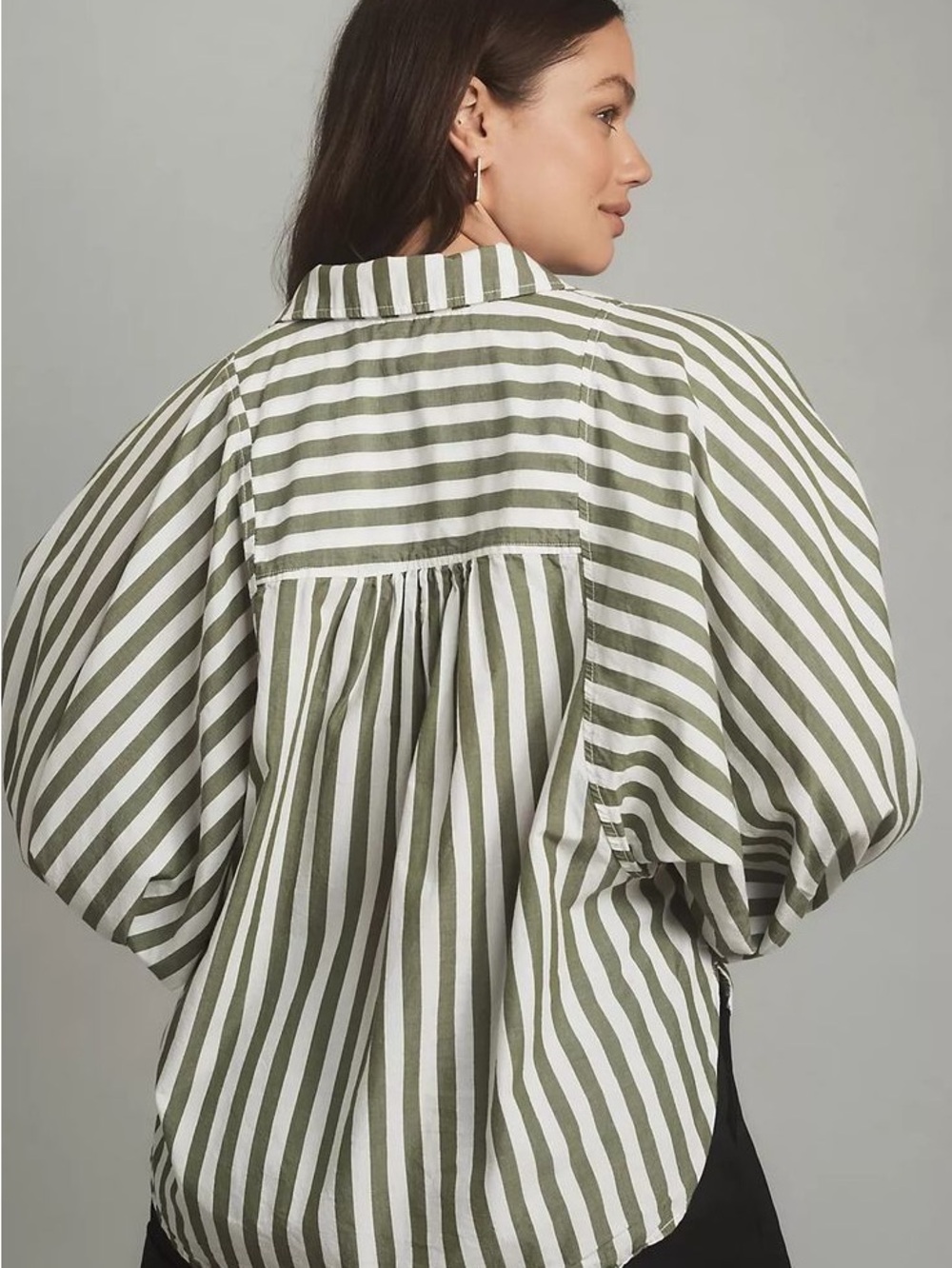 NWT Pilcro Anthropologie Green Striped Oversized Button-Down Shirt XS - Picture 2 of 8